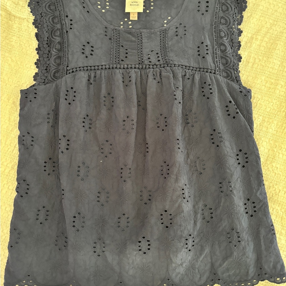 Knox Rose Navy Blue Eyelet Sleeveless Blouse